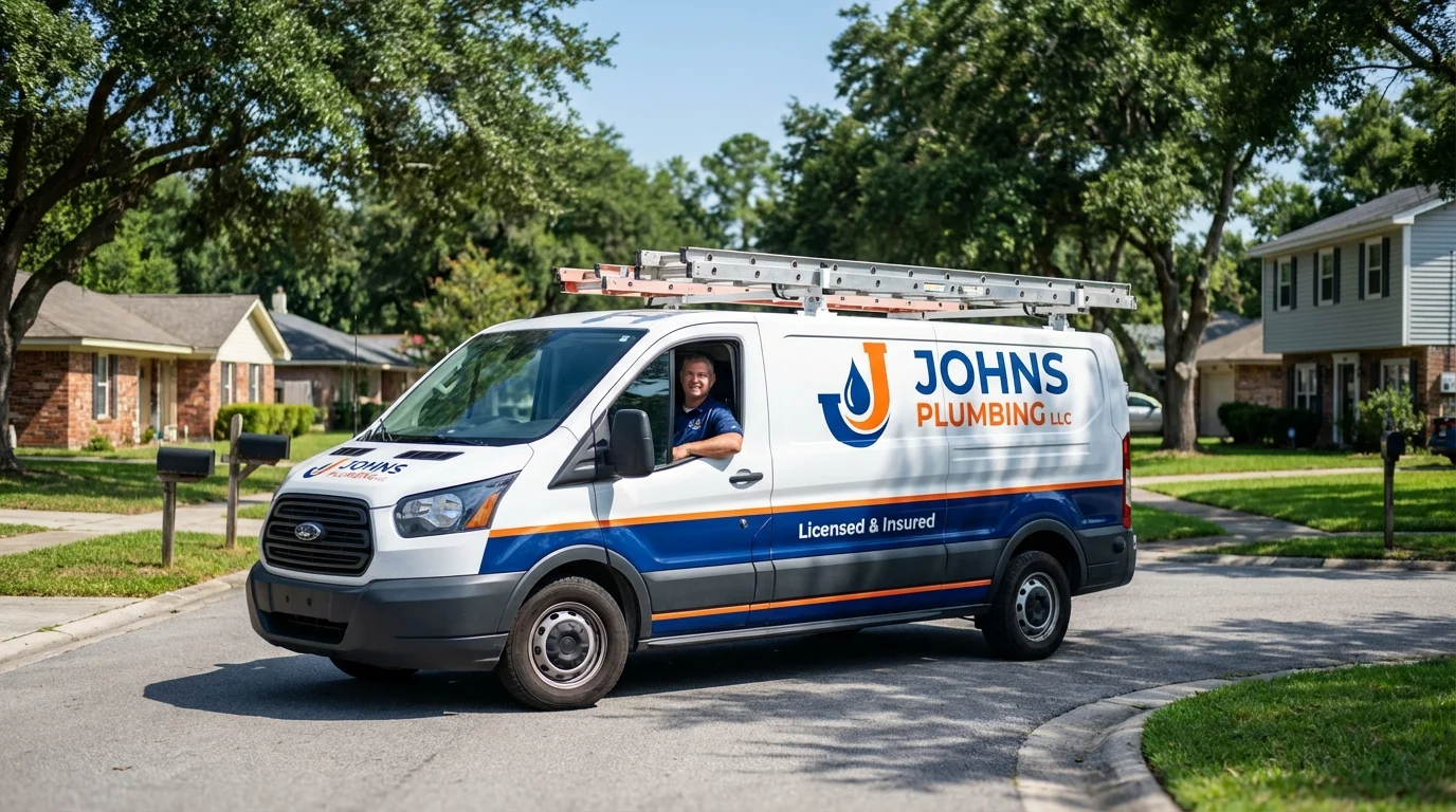 Johns Plumbing LLC service van in Huntingdon, TN
