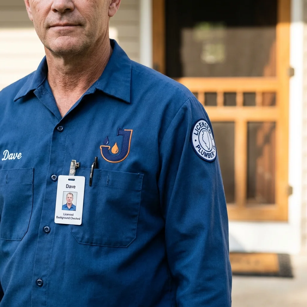Licensed plumber showing ID badge in Huntingdon, TN